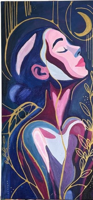 Rooted, a profile in pink and navy
